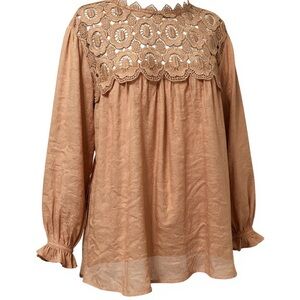 Chic Tan Lace Long Sleeve Women's Top